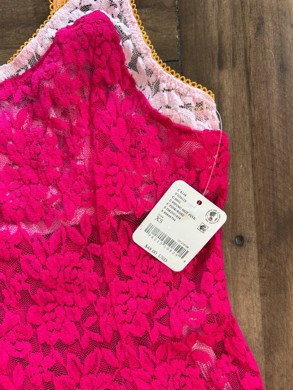 NWT Free People All Day Lace Cami Piping Hot Pink XS